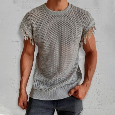 Men's Fringed Sheer Sleeveless Top