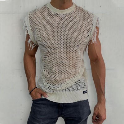 Men's Sheer Mesh Plain Color Sleeveless Top