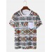 Mens Colorful Geometric Print Chest Pocket Ethnic Short Sleeve T  Shirts