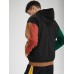 Men Patchwork Color Block Print Full Zip Pocket Hoodies Windbreaker Jackets