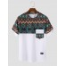 Mens Ethnic Geometric Print Stitching Crew Neck Short Sleeve T  Shirts