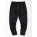 Men Active Sports Contrast Lined Jogging Zip Pocket Ankle Length Drawstring Pants