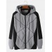 Mens Patchwork Contrast Color Zipper Casual Sports Hooded Jacket